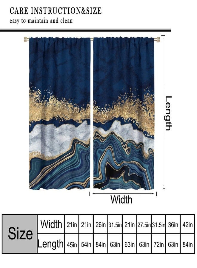 YSWOW Navy Blue Marble Blackout Curtains Abstract Modern Silver Gold Cracked Art Printed Window Drapes for Bedroom Room Decor Fabric 2 Panel 42x45 Inch 30% Shading Rate - Image 2